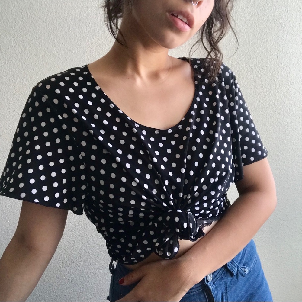 black and white polka dot top